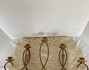 Vintage Homco Twisted Rope Gold Tone Metal Five Candle Wall Sconce; Mid Century Home Decor, Vintage Homco, Large Wall Sconce for Candles