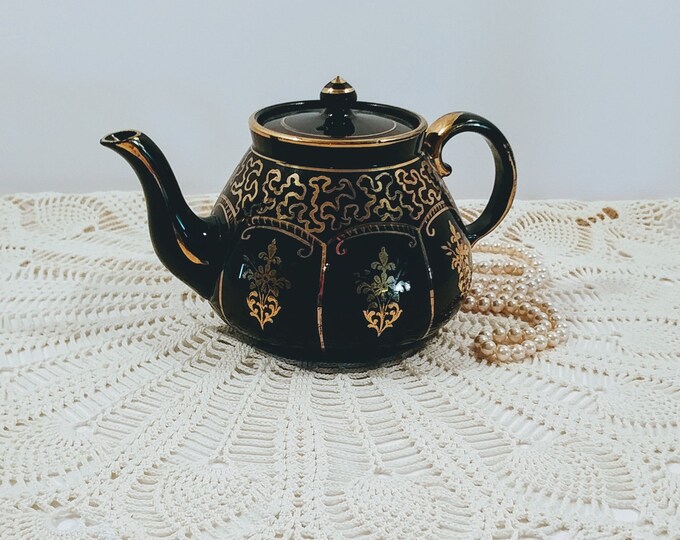 Vintage Gibsons England Dark Brown Teapot With Gold Etsy