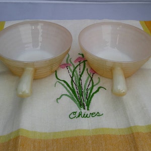 Anchor Hocking Fire King Peach Luster Handled Soup Stew Bowl - Set of 2; Vintage Anchor Hocking, Vintage Fire King, Vintage Soup Bowl, Peach