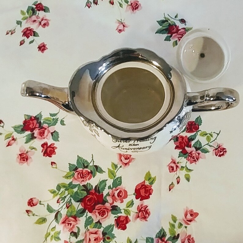 Silver Wedding Anniversary Teapot Vintage Teapot Full Size; Vintage Price Kensington Price Kensington Silver Wedding Anniversary Teapot
