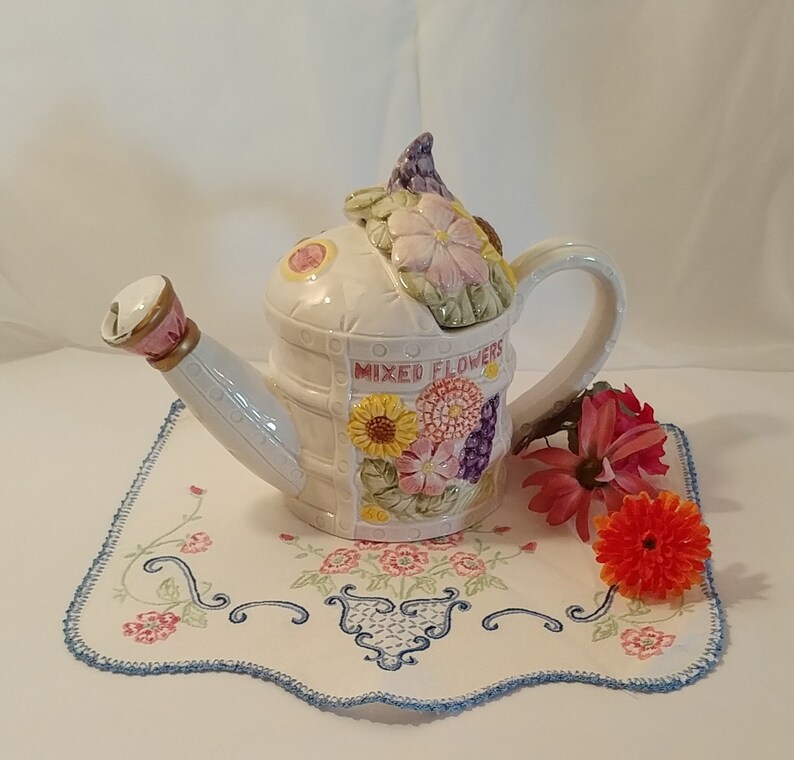 Figural Teapot Fitz /& Floyd Omnibus Watering Can and Flowers Figural Teapot Omnibus Floral Teapot Full Size; Vintage Fitz and Floyd