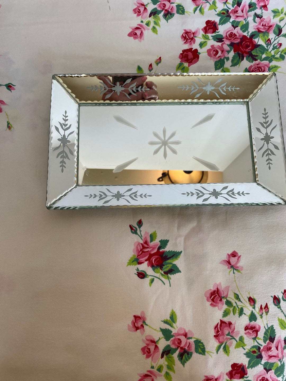 Vintage Etched Glass Dresser Mirror Vintage Mirror, Etched Glass Mirror