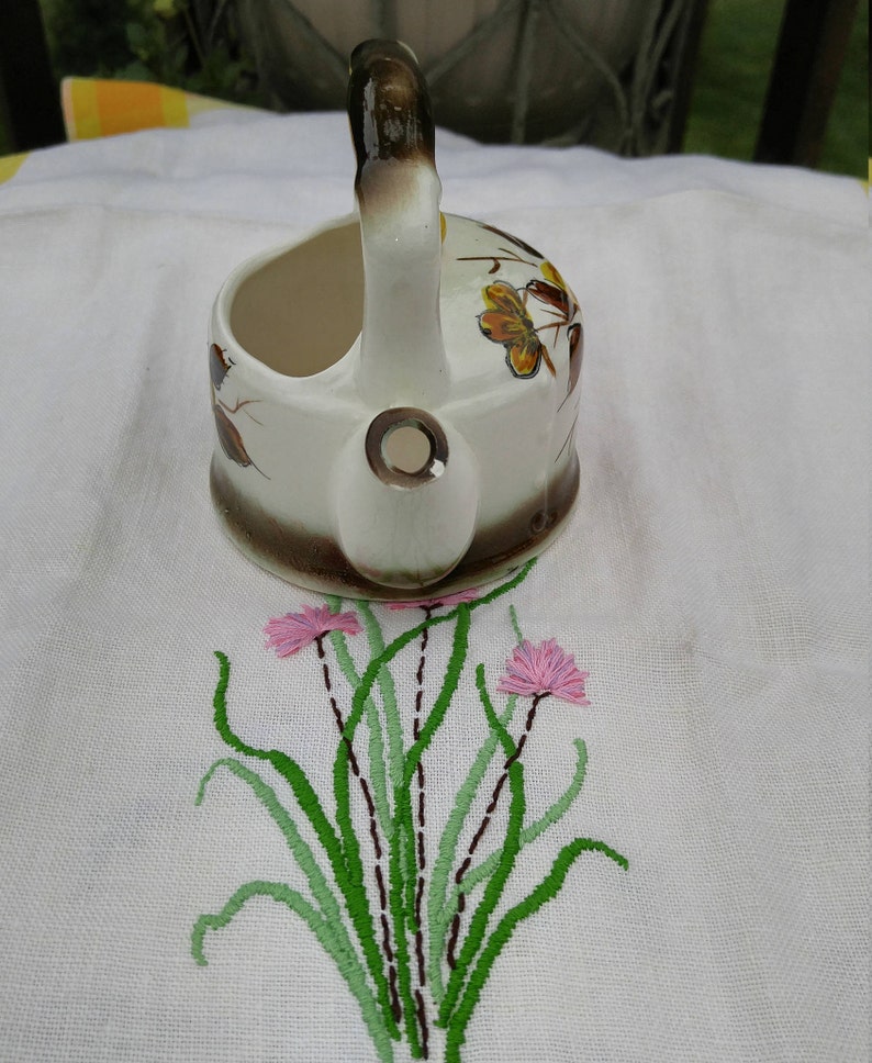 Tea Kettle Planter With Yellow Flowers Vintage Figural Etsy