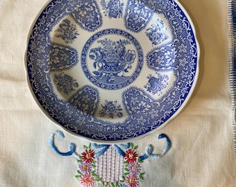 Spode Blue Room Collection "Filigree" Pattern Blue and White Transferware Plate; Vintage Spode Plate with Raised Rim, Spode England