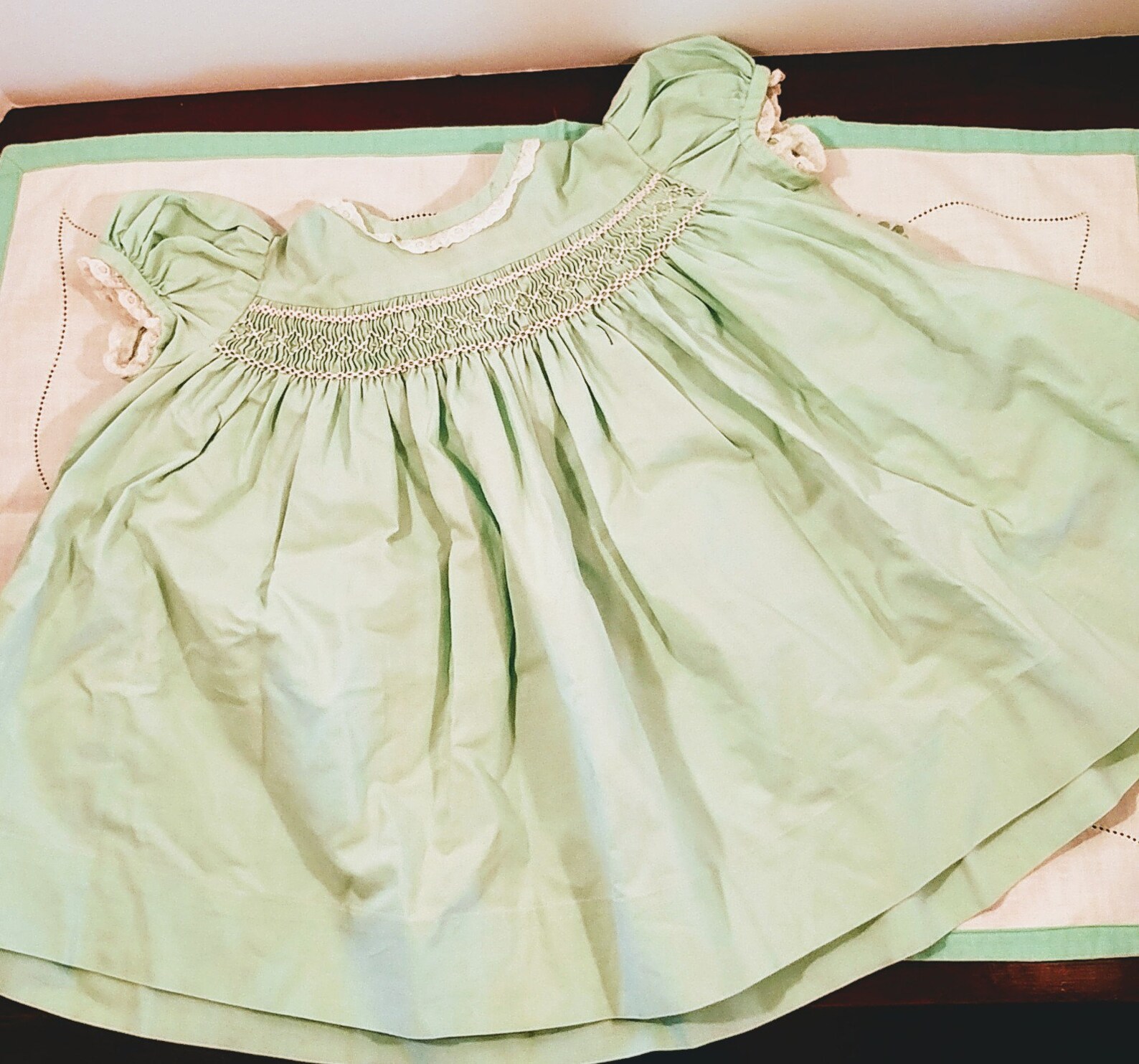 Vintage Smocked Baby Dress Mint Green With White Etsy
