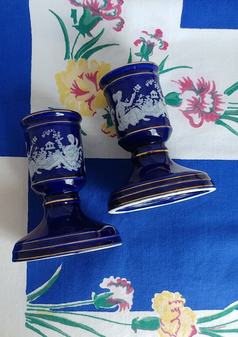 Cobalt Blue Porcelain Candle Holder With Classical Design Set Etsy