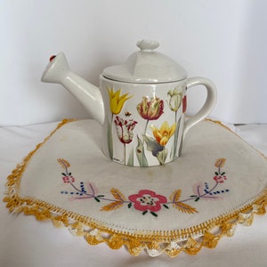 Vintage Figural Teapot, Floral Watering Can, By Hallmark Nature&#39;s Sketchbook, Designed by Marjolein Bastein, Signed; Vintage Teapot