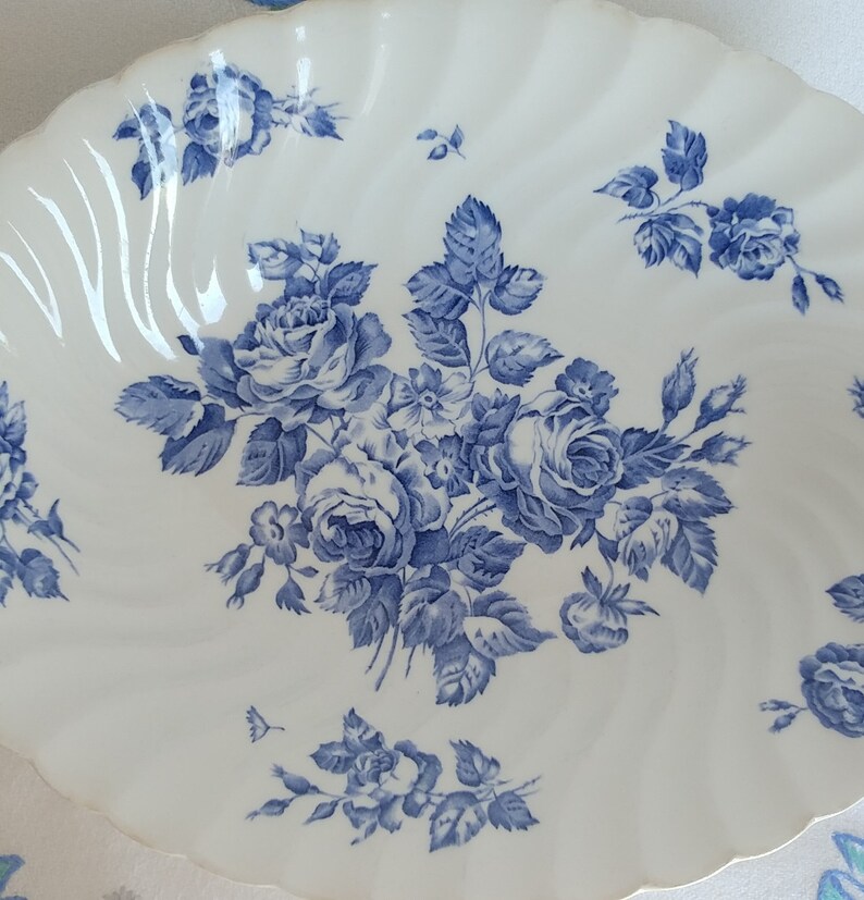 Johnson Brothers Devon Sprays Blue Transferware Serving Bowl; Vintage Johnson Bros Vintage Serving Bowl Devon Sprays Pattern Vintage Bowl