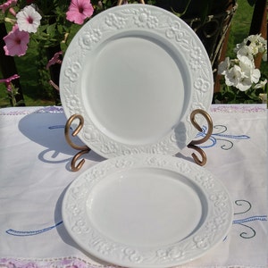 Anchor Hocking Vitrock Flower Embossed White Milk Glass Side Plate - Set of 2; Anchor Hocking 1934 - 1937, Vintage Milk Glass Side Plate
