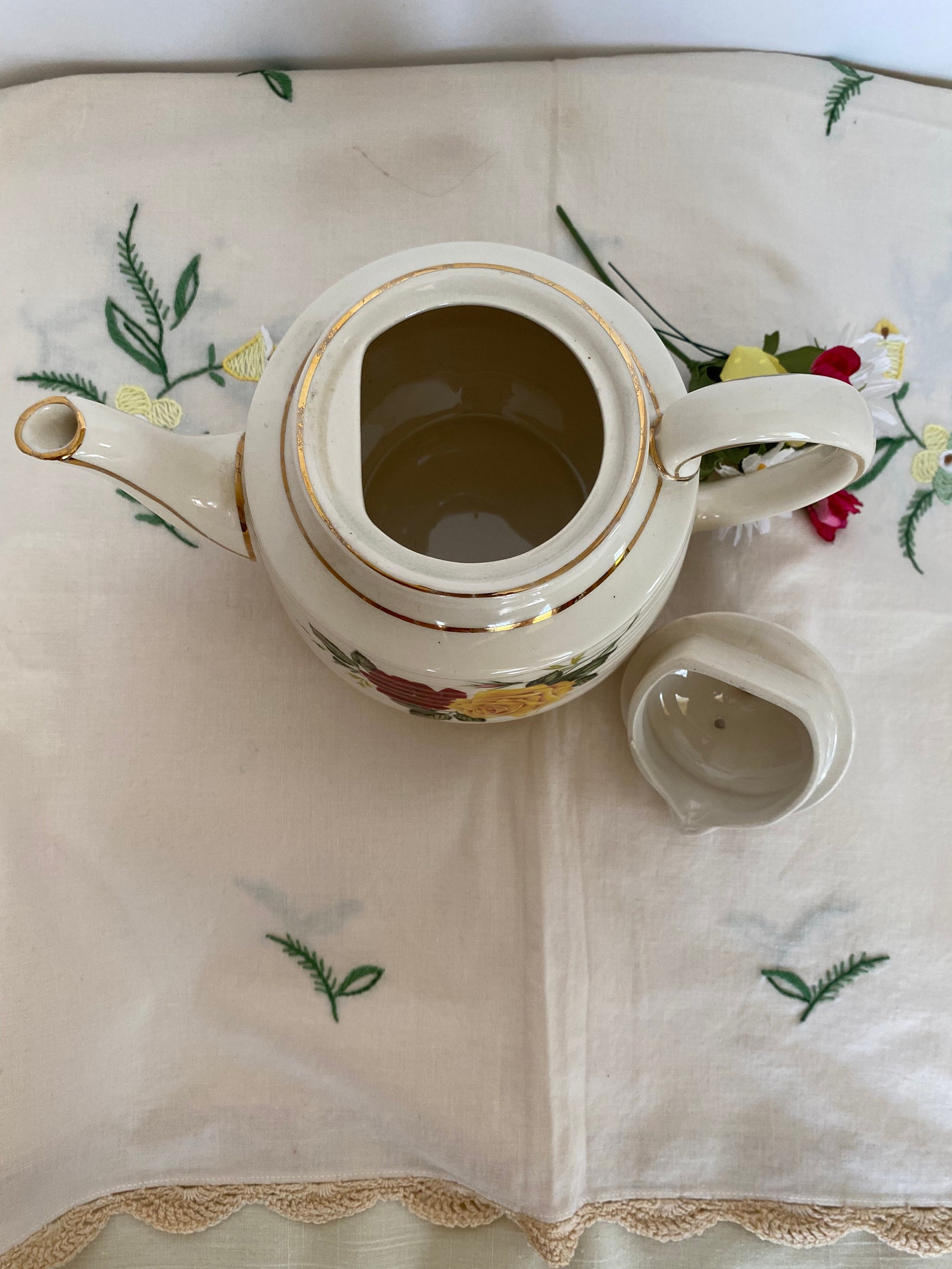 Sadler Red and Yellow Roses Teapot Full Size Vintage Sadler Etsy