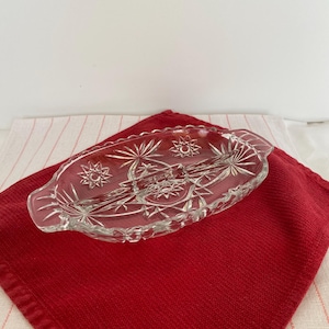 Anchor Hocking Early American Prescut Pattern Oval Divided Serving Dish; Mid Century Glass Serving Dish, Anchor Hocking, Early Am Prescut