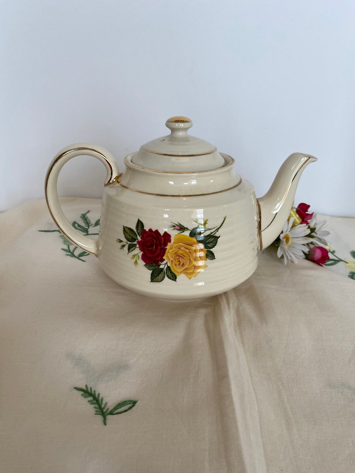 Sadler Red and Yellow Roses Teapot Full Size Vintage Sadler Etsy