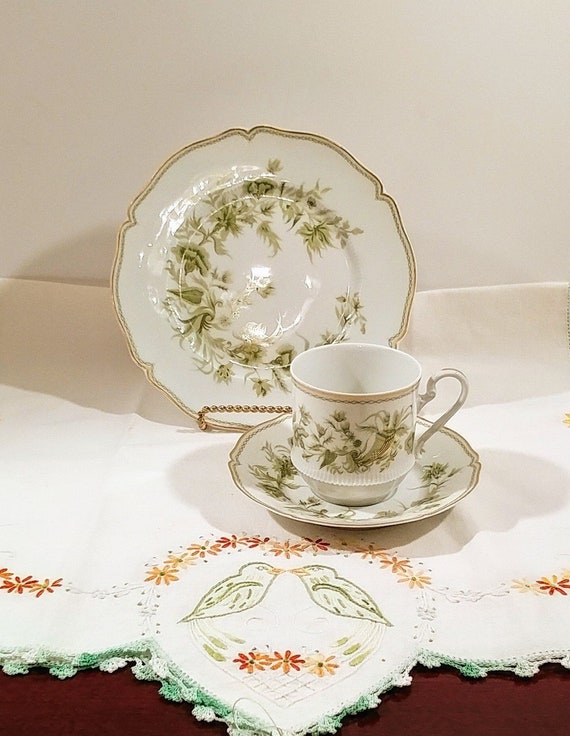 Vintage Haviland Limoges Carette Pattern Trio Set, Cup, Saucer