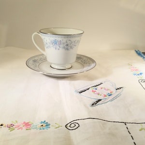 Noritake China Blue Hill Pattern Pedestal Cup and Saucer Set - Set of 2 Sets; Vintage Noritake, Blue Hill, Pattern 2482, Cup and Saucer Set