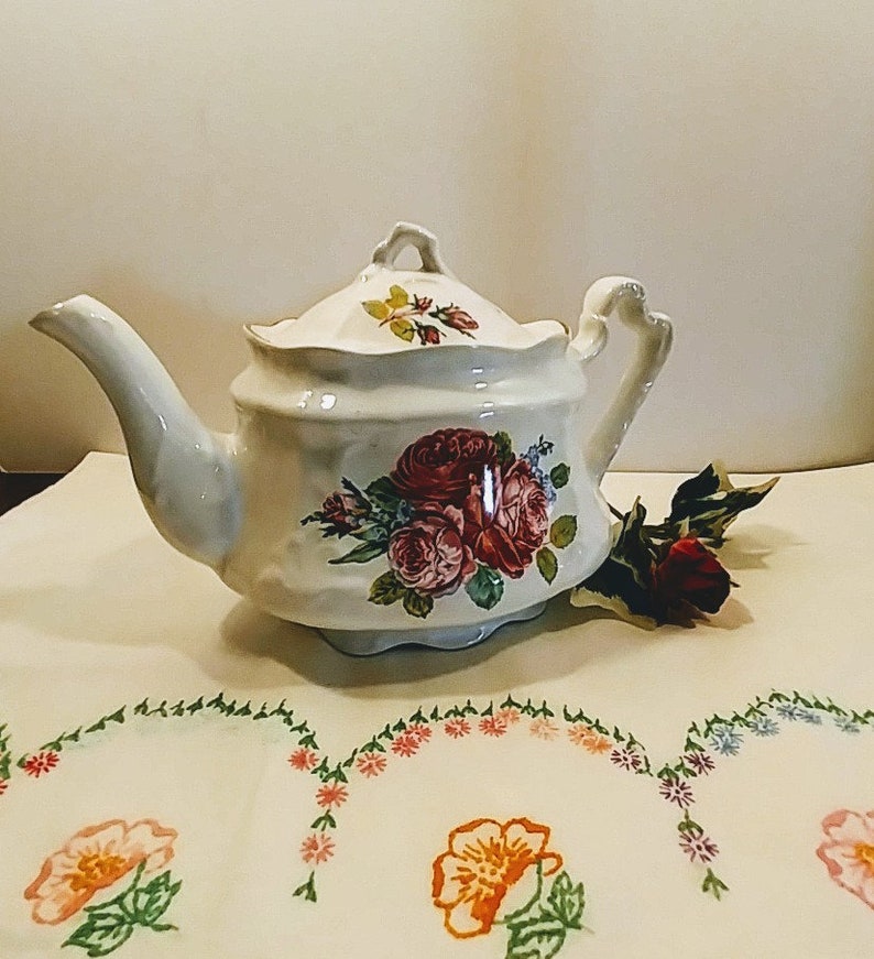 Arthur Wood & Son Pink Roses Teapot Full Size Vintage Etsy