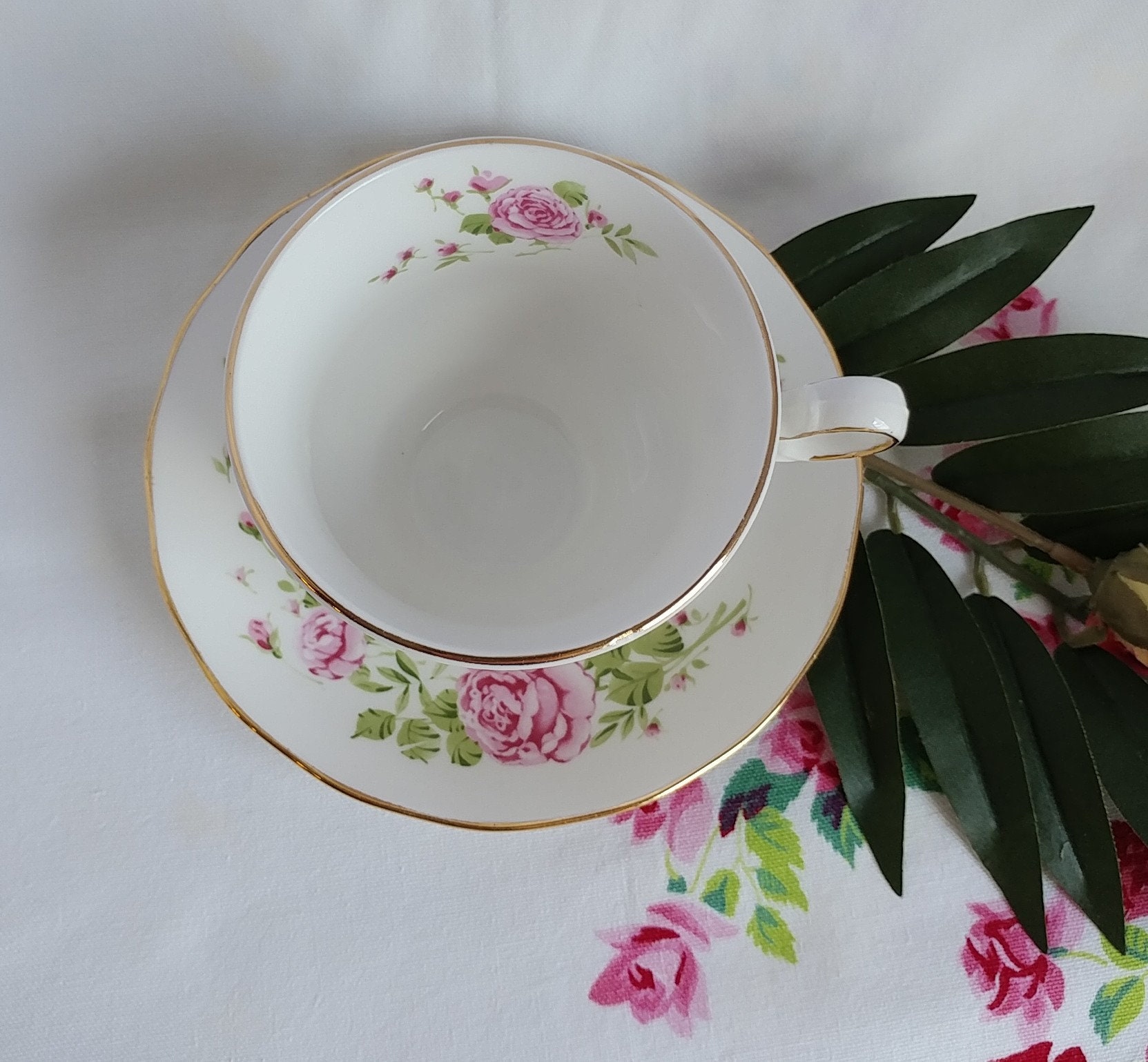 Avon Vintage Pink Roses English Bone China Footed Cup and - Etsy