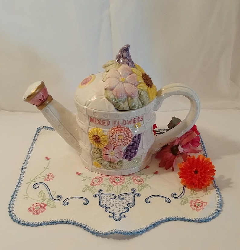 Figural Teapot Fitz /& Floyd Omnibus Watering Can and Flowers Figural Teapot Omnibus Floral Teapot Full Size; Vintage Fitz and Floyd