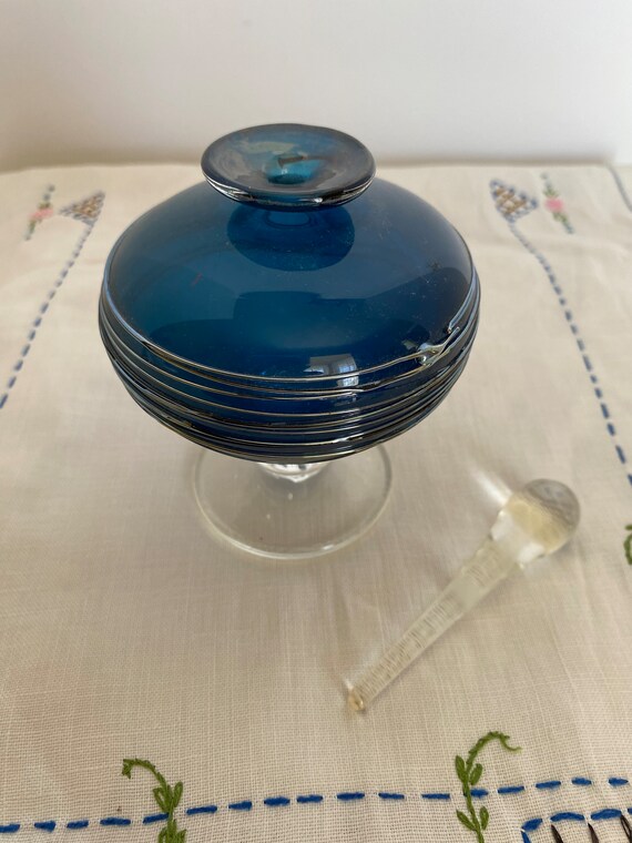 Vintage Blue Blown Glass Pedestal Perfume Bottle;… - image 8