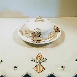 Yellow Roses Three Piece Butter Dish by Homer Laughlin, Pattern K226; Vintage Homer Laughlin, Vintage Butter Dish, Three Piece Butter Dish