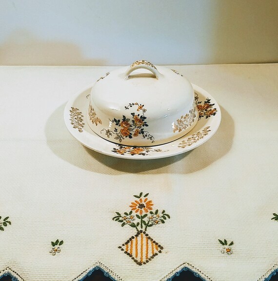 Yellow Roses Three Piece Butter Dish by Homer Laughlin, Pattern K226; Vintage Homer Laughlin, Vintage Butter Dish, Three Piece Butter Dish