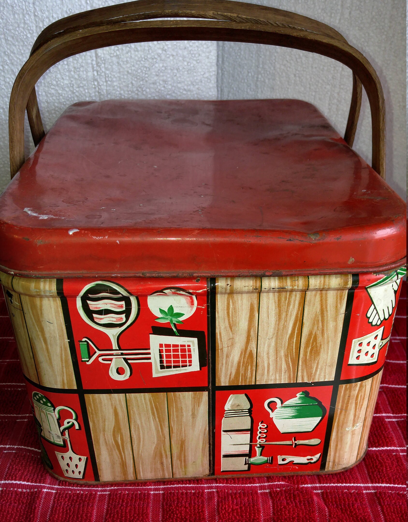 Kitchy Retro Metal Picnic Basket Hamper Vintage Decoware Red Etsy