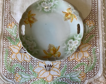 Antique Handled Dessert Serving Plate made by Schonwald Porcelain of Oremont Bavaria Germany, Hand Painted, Antique Serving Plate