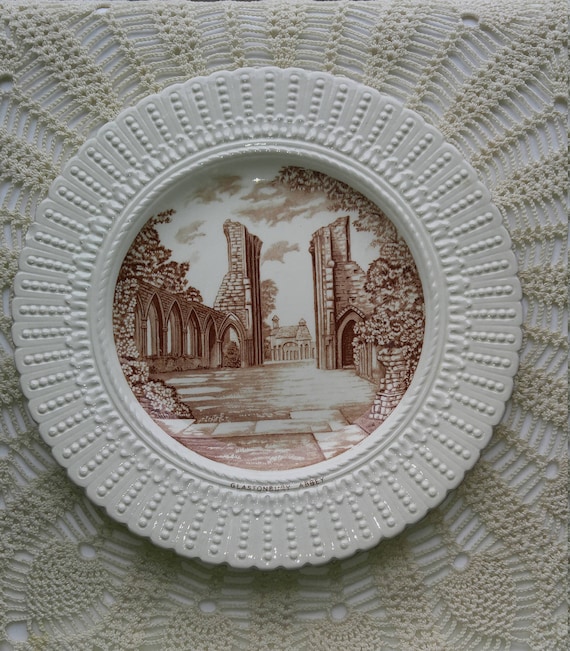 Royal Cauldon Designs for Historic Buildings of England Series Plate - Glastonbury Abbey - Brown Transferware Plate, Cabinet Plate, Serving