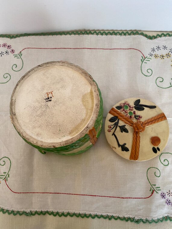 Round Biscuit Barrel Cookie Jar, Made in Japan, 1920's to 1940s