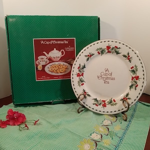 Eine Weihnachtstasse Tee-Servierplatte mit Original-Box und Verpackung, Waldman House Press; Vintage Urlaub Teller, Vintage Weihnachtsteller