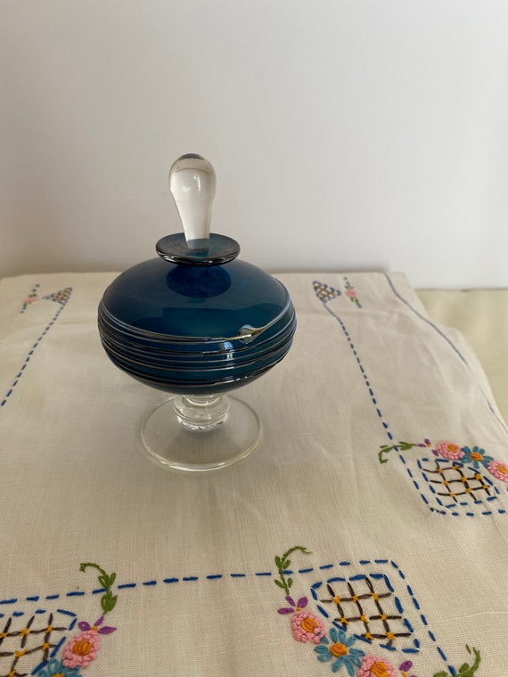 Vintage Blue Blown Glass Pedestal Perfume Bottle;… - image 3