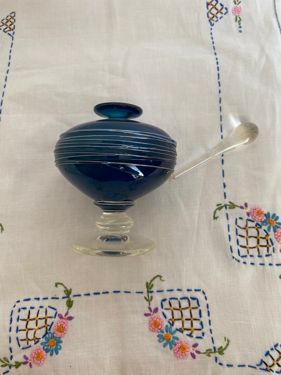 Vintage Blue Blown Glass Pedestal Perfume Bottle;… - image 9