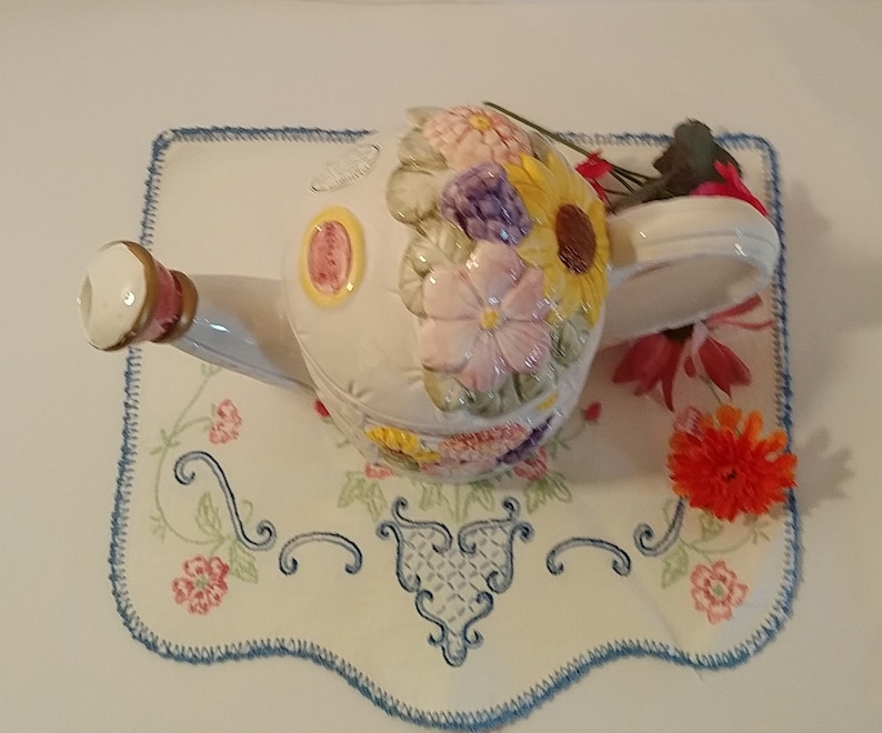 Figural Teapot Fitz /& Floyd Omnibus Watering Can and Flowers Figural Teapot Omnibus Floral Teapot Full Size; Vintage Fitz and Floyd