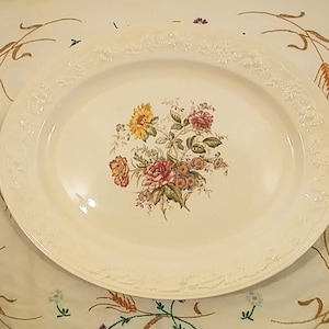 Vintage Large Serving Platter, Theme Pattern, by Homer Laughlin; Vintage Homer Laughlin, Eggshell Ivory, Theme Pattern, Serving Platter