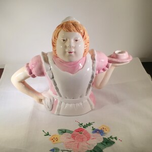 May I Serve You Waitress Figural Teapot, Hand Glazed, Hand Painted; Vintage Teapot, Figural Teapot, Waitress Teapot, Server Teapot