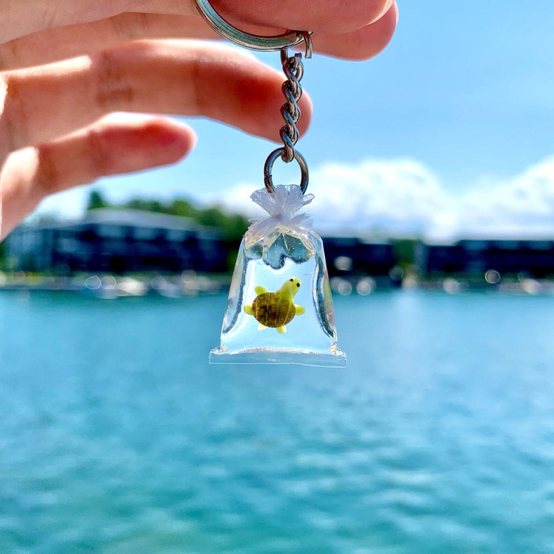 Goldfish Koi Fish in Bag Resin Keychain Turtle