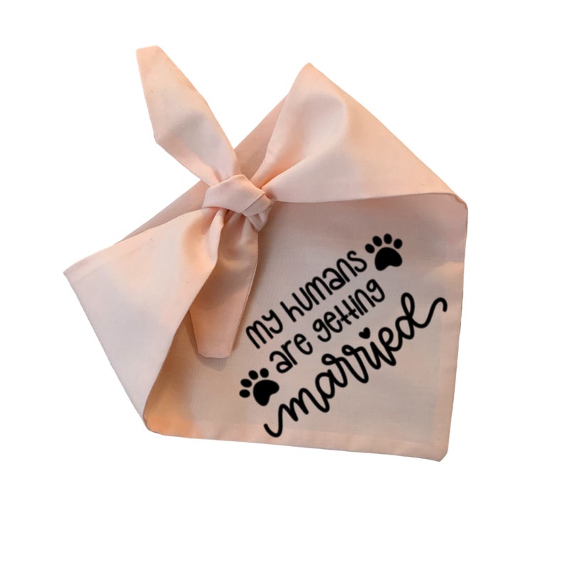 May include: A pink dog bandana with black paw prints and the text "My humans are getting married".