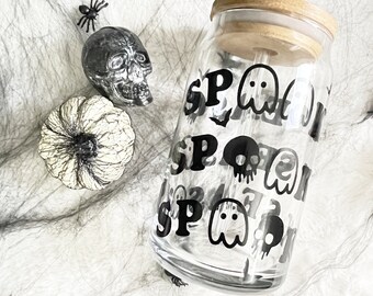 Spooky Season Ghost Glass Can: Halloween Iced Coffee Mug