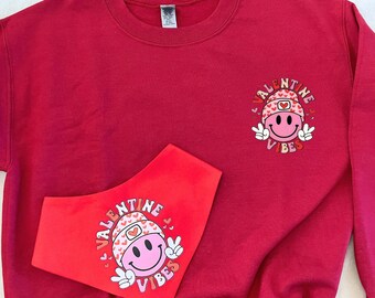 Ras du cou vibes de la Saint-Valentin rétro | Sweat-shirt rétro smiley | Pull ras du cou cadeau pour maman chien | | Pull pour maman pour chien | Sweat-shirt pour amoureux des animaux de compagnie