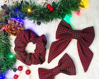 Red Checkered Christmas Pet Sailor and Bowtie- Cat Bow Tie- Dog bowtie