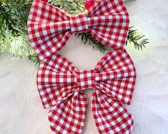 Red Checkered Christmas Dog Bowtie: Festive Cat Collar Accessory