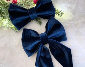 Handmade Blue Velvet Dog Bowtie - Christmas Pet Sailor and Bowtie - Cat Christmas Bow Tie - Festive Dog Bowtie