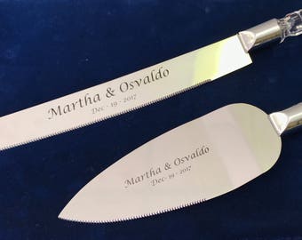 Cake server and knife, Wedding Cake server and knife, laser engraved cake server and knife.