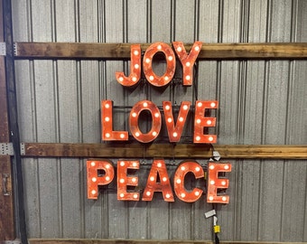 Distressed Lighted Sign "LOVE, PEACE, JOY"