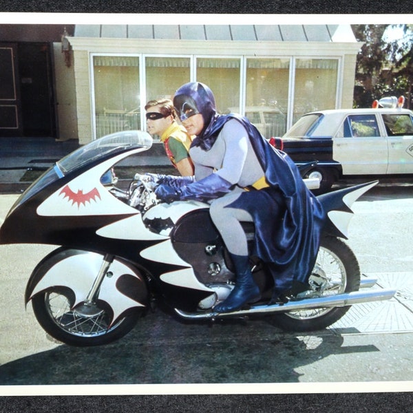 Batman 1966 TV Show Adam West Burt Ward Batcycle Color Photo 1975 Batmobile