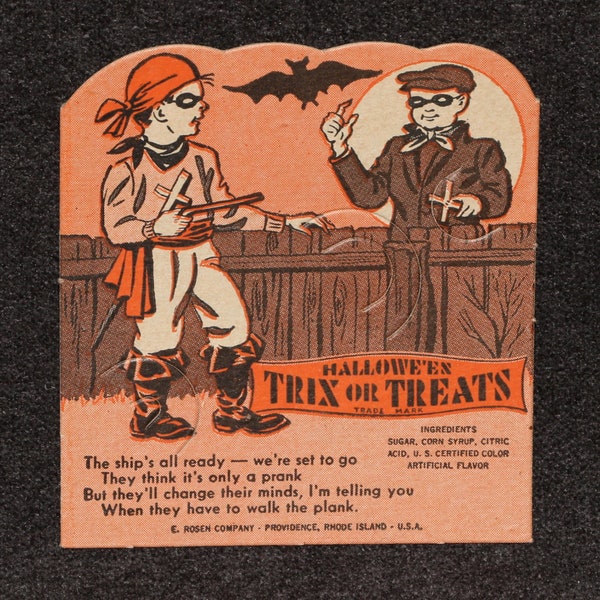 Halloween Rosen T2 Vintage Candy Trix or Treats Header Card Pirate Robber DieCut