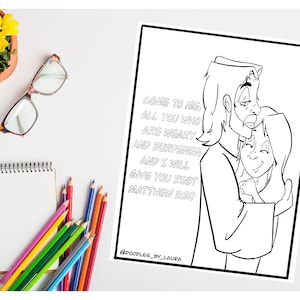 Jesus Coloring Page - Matthew 11:28  - Digital Download- Christian Kids Activity