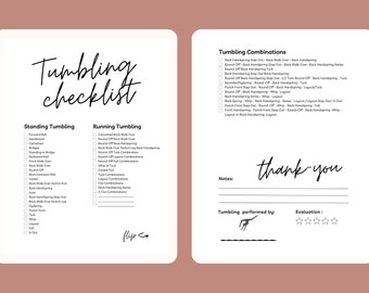 Tumbling, gymnastik och Elite All Star Cheerleading-färdigheter Digital nedladdning Utskrivbar PDF 8 1/2 X 11 Checklista