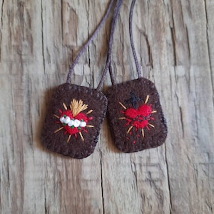 Traditional Catholic Scapular, Embroidered Sacred Hearts, Handmade Religious Accessory