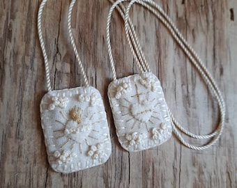 Natural Wool Scapular, Catholic Devotional, Sacramental, Wedding Gift, First Communion