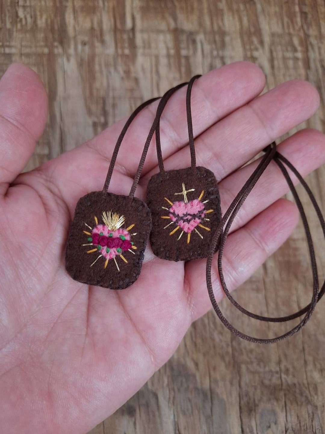 Scapular Accessory Embroidered Brown Scapular Necklace, Catholic Accessories, Gift for ...